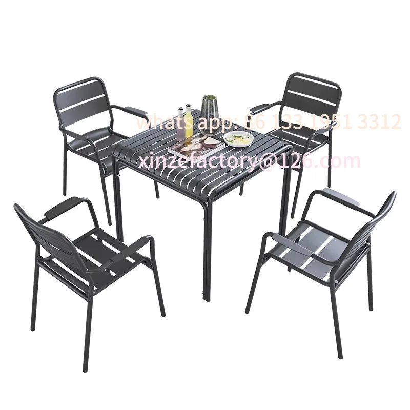 شرفة خارجية قابلة للتخصيص، مزيج غير رسمي للحديقة، فناء في الهواء الطلق، سبائك الألومنيوم المقاومة للماء، طاولات وكراسي واقية من الشمس #5