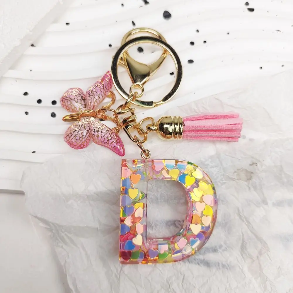 Fashion Dreamy 26 Letter Keychain A-Z Alphabet Butterfly Initial Keyring Exquisite Resin Alphabet Key Chain Bag Pendant