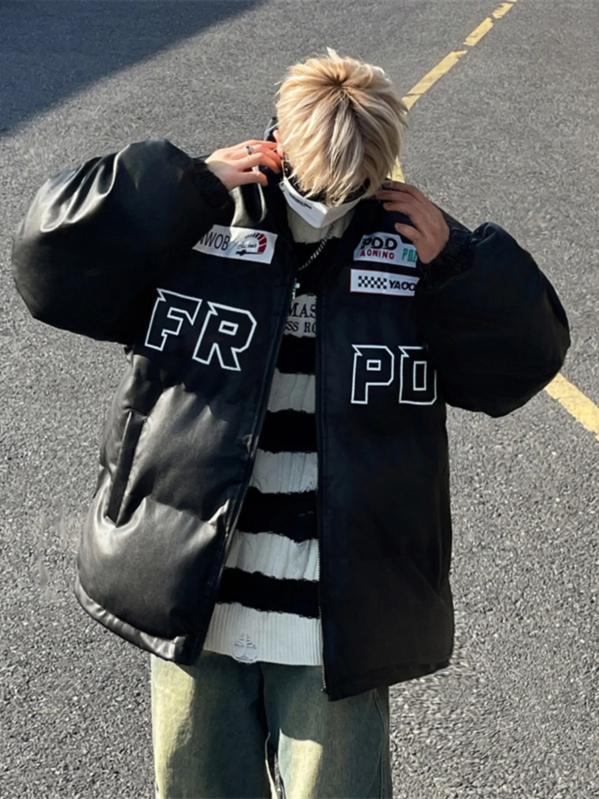 الرجعية الأمريكية المطرزة الوقوف طوق بو الجلود القطن Jaet ex الخريف الشتاء جديد Sle الخبز Sle معطف عصري كبير الحجم #5