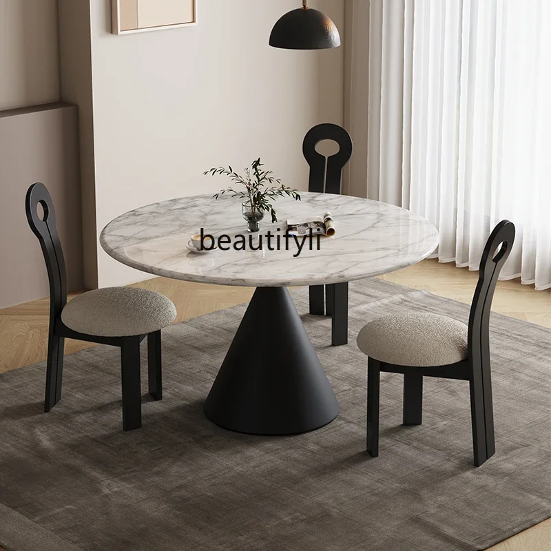 French round marble dining table household small apartment light luxury stone modern simplicity and high-end sense