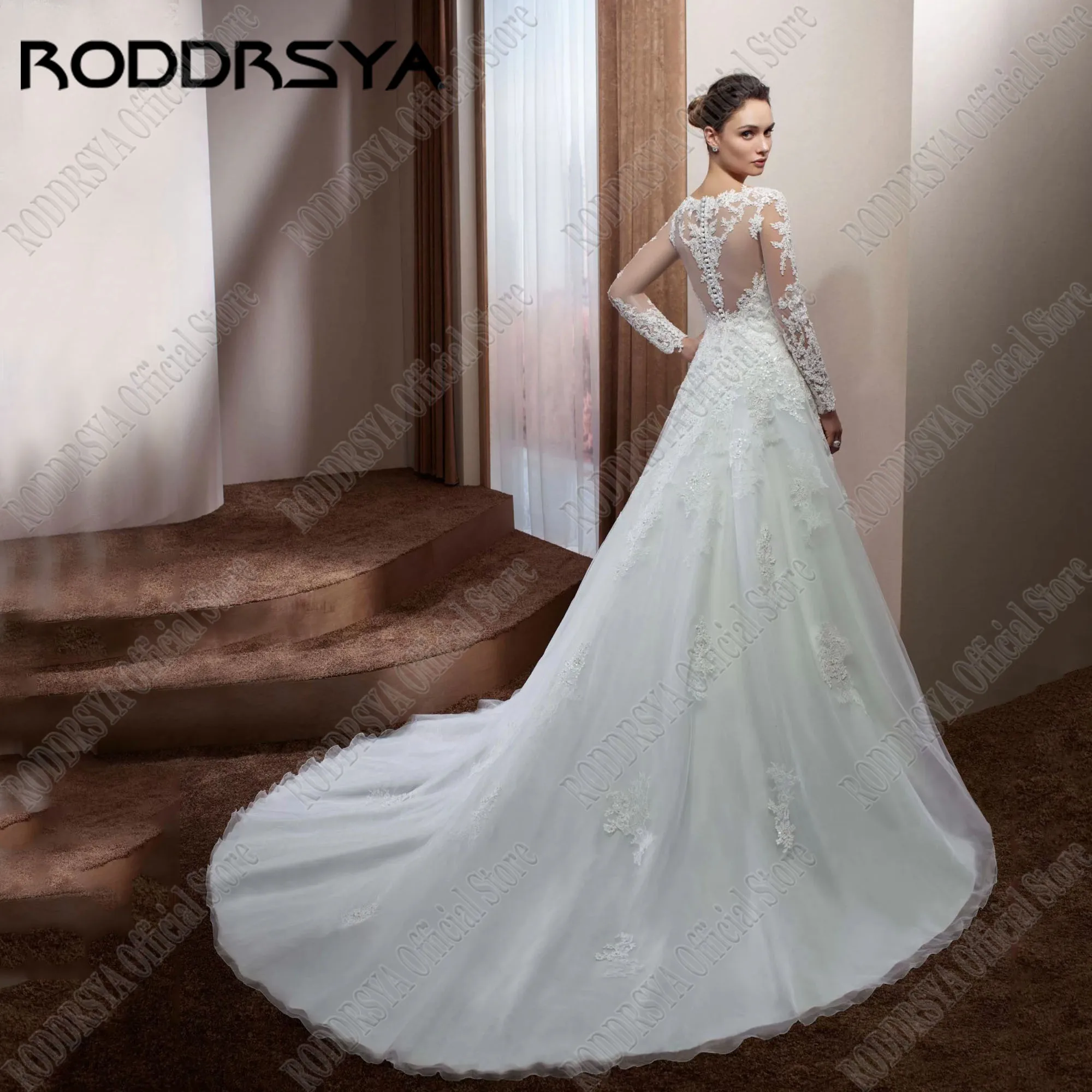 RODDRSYA Customized Elegant A-Line Wedding Dresses Scoop Neck Cap Sleeves Boho Bridal Gowns Side Split Beach Bride Dresses