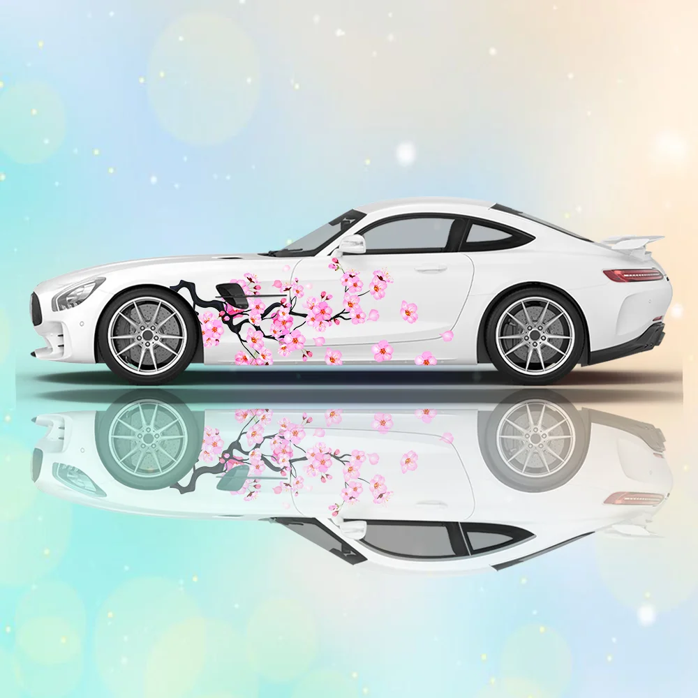 

Pink Cherry Blossom Branches Car Sticker Full Body Decoration Covering Scratches Protect Auto Sticker Waterproof Car Vinyl Wraps