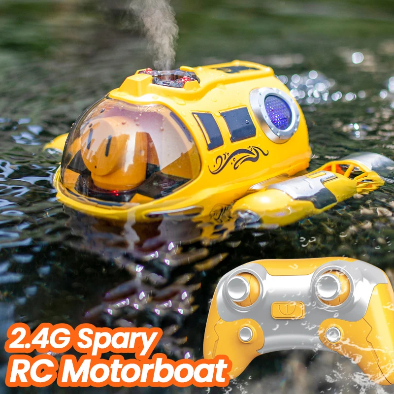 Rc Boat 2.4G Remote Control Motorboat Cute Spray Lights Waterproof Pool Outdoor Water Games for Boys Electric Ship Kids Toy