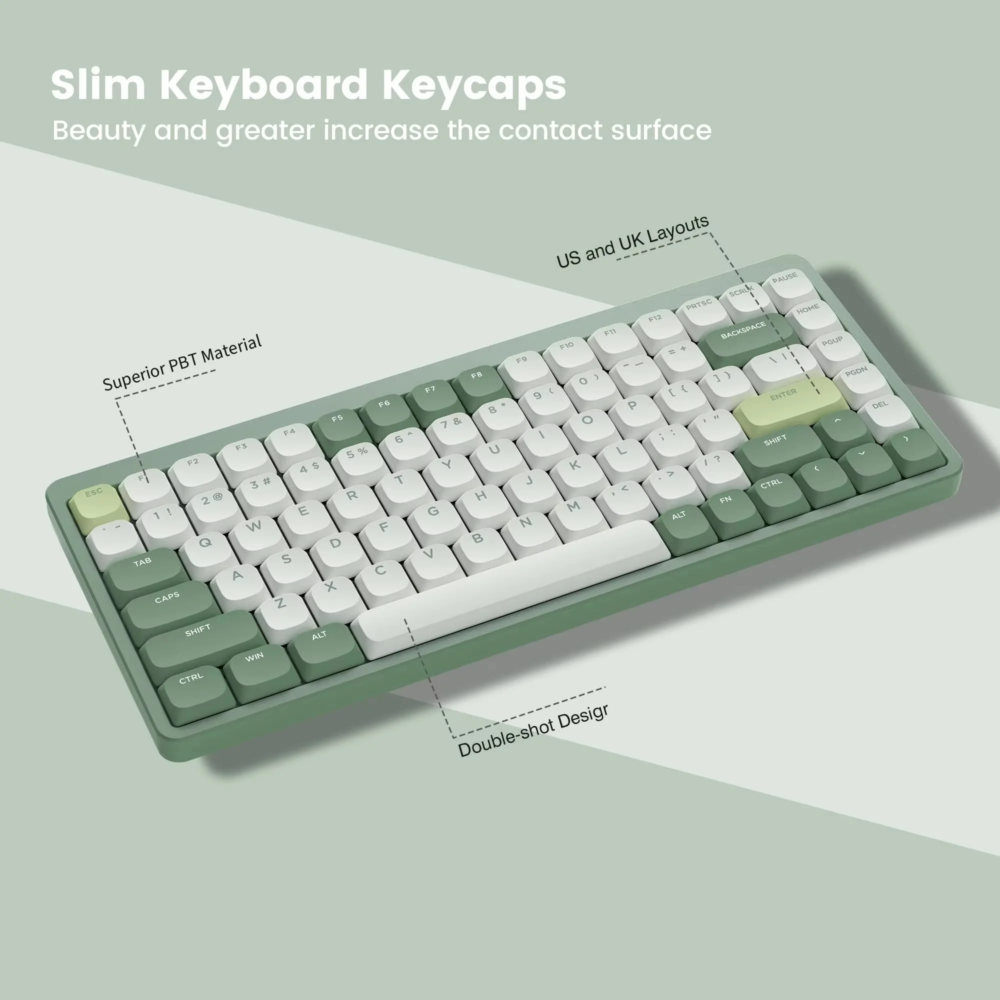 Teclas verdes XVX, teclas PBT de perfil bajo para interruptor MX 75%, teclado mecánico para jugar, doble disparo, 143 teclas