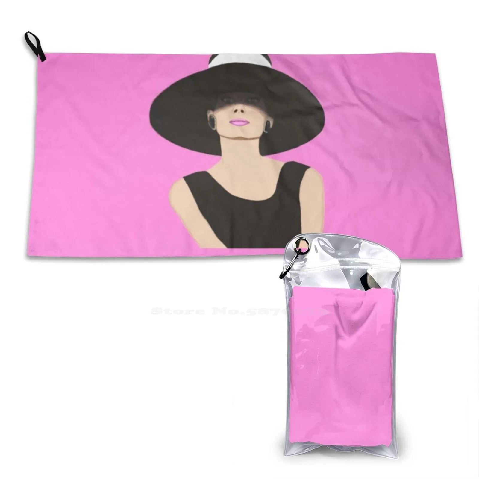 Audrey hepバーン朝食ソフトタオル、速乾性ビーチタオル、sixtiesフィルムアート、ピンクレトロフィルム、60年代