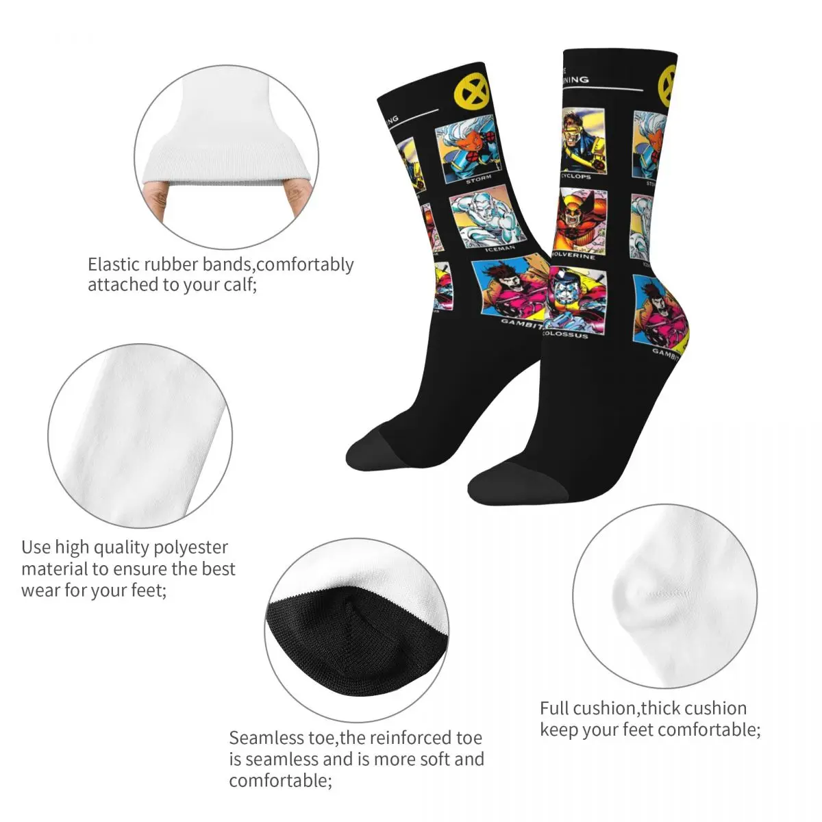 X-Men Xavier Institute 90s Socks Men Women Polyester Casual Socks High Quality Spring Autumn Winter Middle Tube Gifts