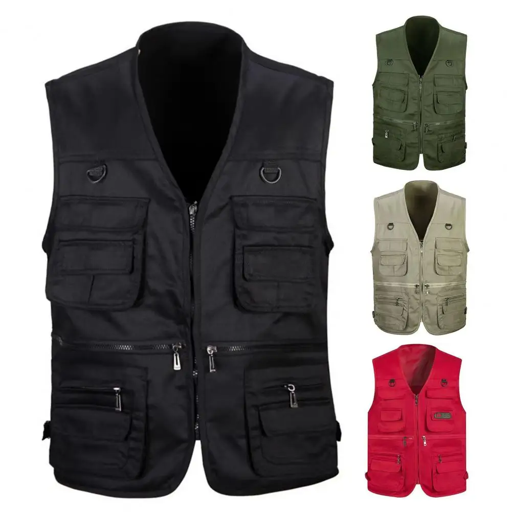 Men Vest Multi-Pockets Cargo Vest Breathable Waistcoat Outdoor Climbing Mountaineering Vest Spring Cardigan Fishing Casual Vests