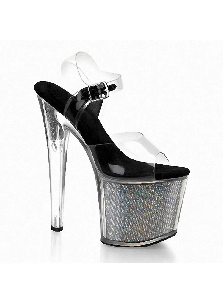 Exotic Glitter Crystal Thin heels Bling Clear Sandals 8 inches Sexy Fetish Gothic Cross dressing 20CM novelty Pole dance Bride