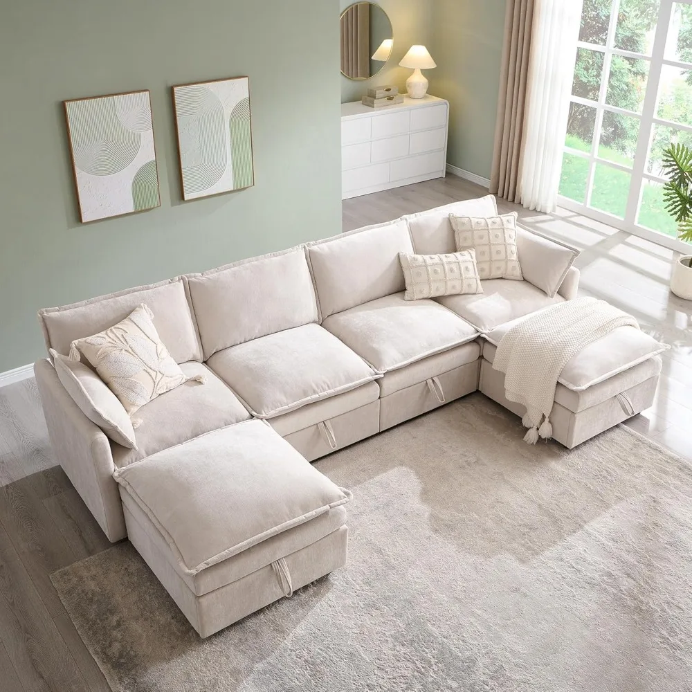 

112.6" Modular Sectional Cloud Couch, Sectional Couches for Living Room with Large Storage, U-Shape Sectional Sofa, Customized