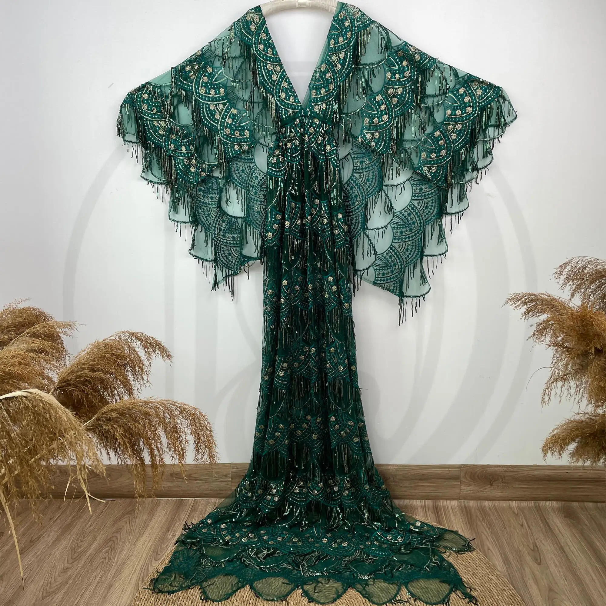 فستان الحفلات المسائية من Don & Judy مزين بالترتر، فستان متألق بشراشيب للسيدات بأكمام طويلة فستان للنساء الحوامل