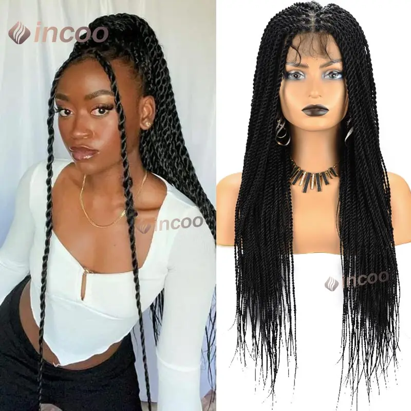 

Senegalese Passion Twist Synthetic Braided Wigs Jumbo Box Braid Lace Frontal Wig 360 Full Lace Knotless Faux Locs Braiding Wigs