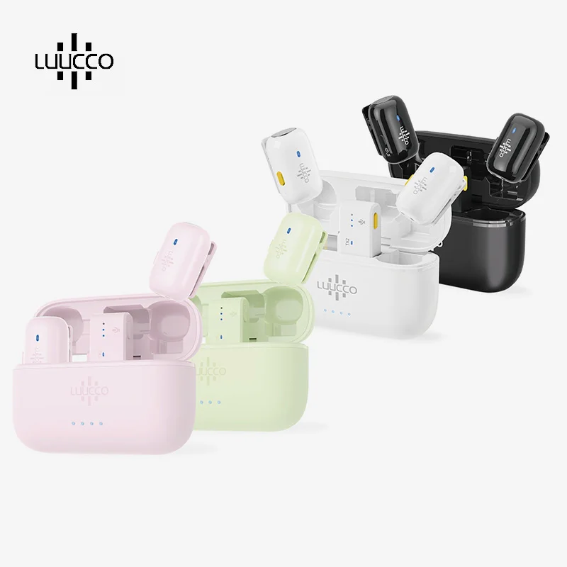 LUUCCO MiniPods Беспроводной петличный микрофон с шумоподавлением, 12 часов, аккумулятор для интервью Vlog, прямая трансляция