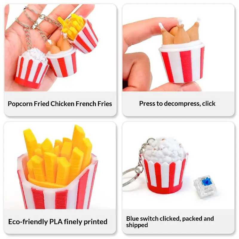 1PC Funny Fried Chicken Fries Key Chain Keyboard Stress Relief Fidget Button Keycap Fidget Clicker Keyboard Keychain Finger Toys