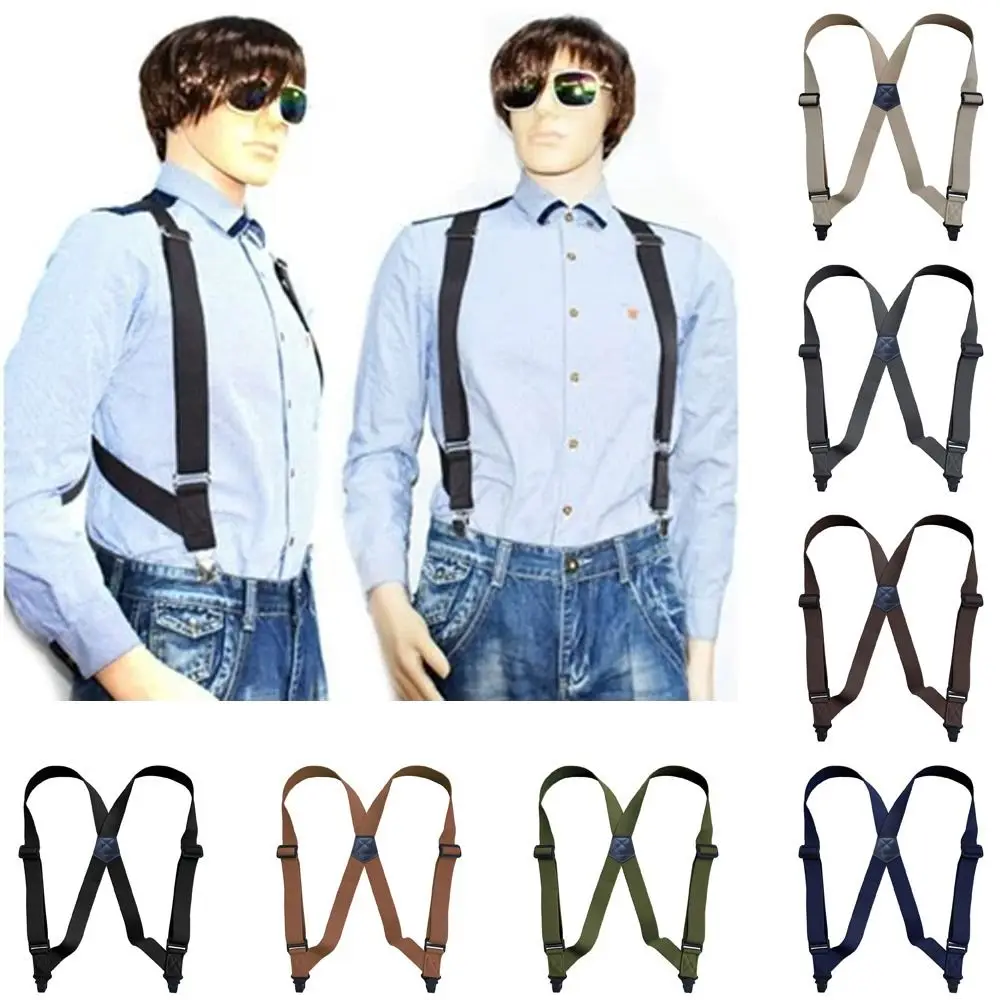 

Adjustable Plastic Side Clip Men's Suspenders Elastic Suspenders X Shape Braces Suspenders 2 Clips 3.8cm Wide Trouser Braces