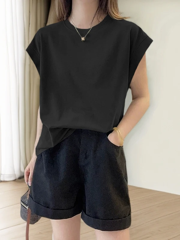 

Summer New plus Size Women's round Ne Svel Pure Cotton Loose Casual Slimming Tank Top Versatile T-irt for plus Size