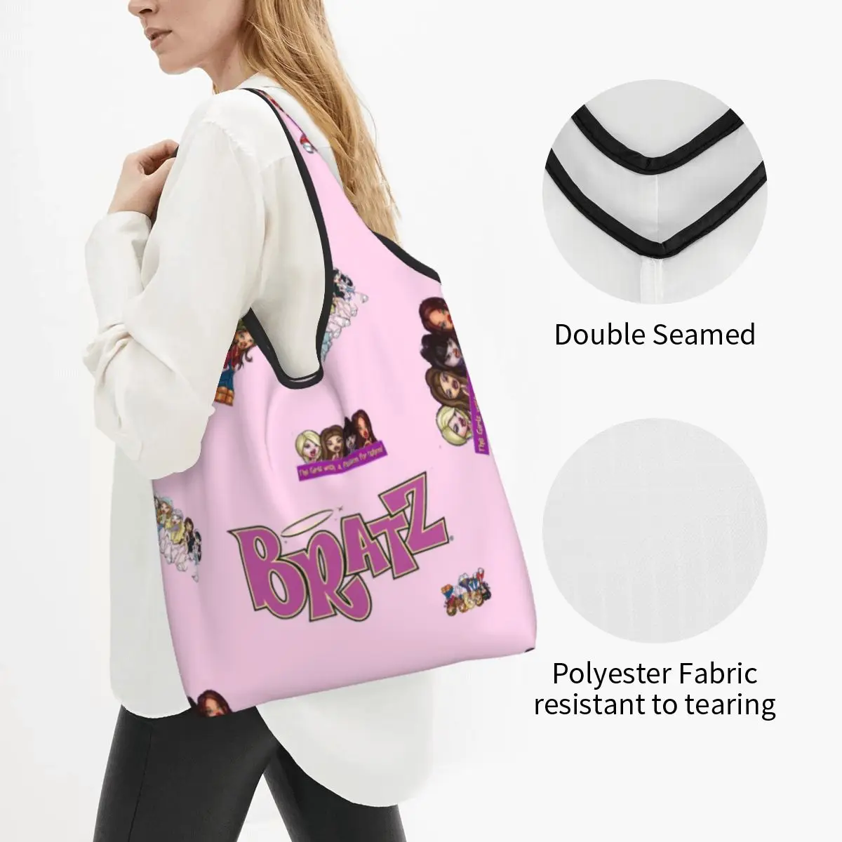 Kawaii Bratzs Doll Shopping Tote Bags Portable Tv Movie Cartoon Grocery Shoulder Shopper Bag