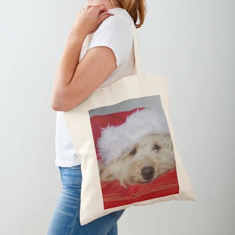 A cute white dog in a Santa hat Tote Bag tote bag screen Women's shopping bag shopper bags