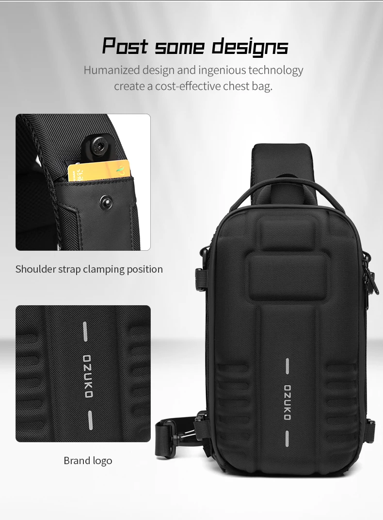 OZUKO Hard Shell Chest Bag MenSports Shoulder Bag Multifunctional Large Capacity Waterproof High Quality Outdoor Tactical Bag