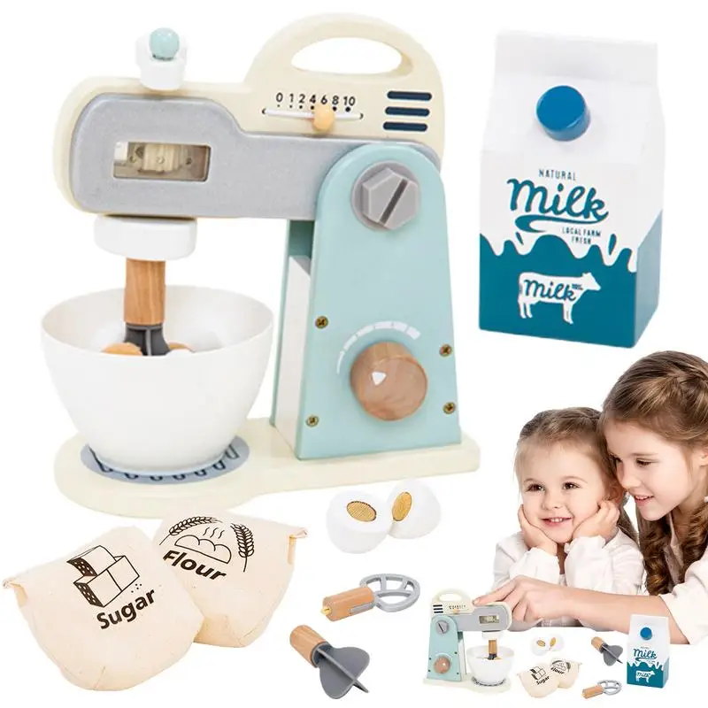 

Kids Mixer Cooking Mixer Playset Wooden Kitchen Playset Accessories Pretend Play Toys For Toddler Girls Boys Baby Kids Aged 3-5