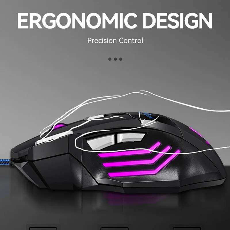 Przewodowa mysz gamingowa 2400DPI, regulowana, ergonomiczna, 7 przycisków, 7-kolorowe podświetlenie LED z efektem oddychania, myszki Mecha do notebooka, laptopa, PC. — zdjęcie produktu 4