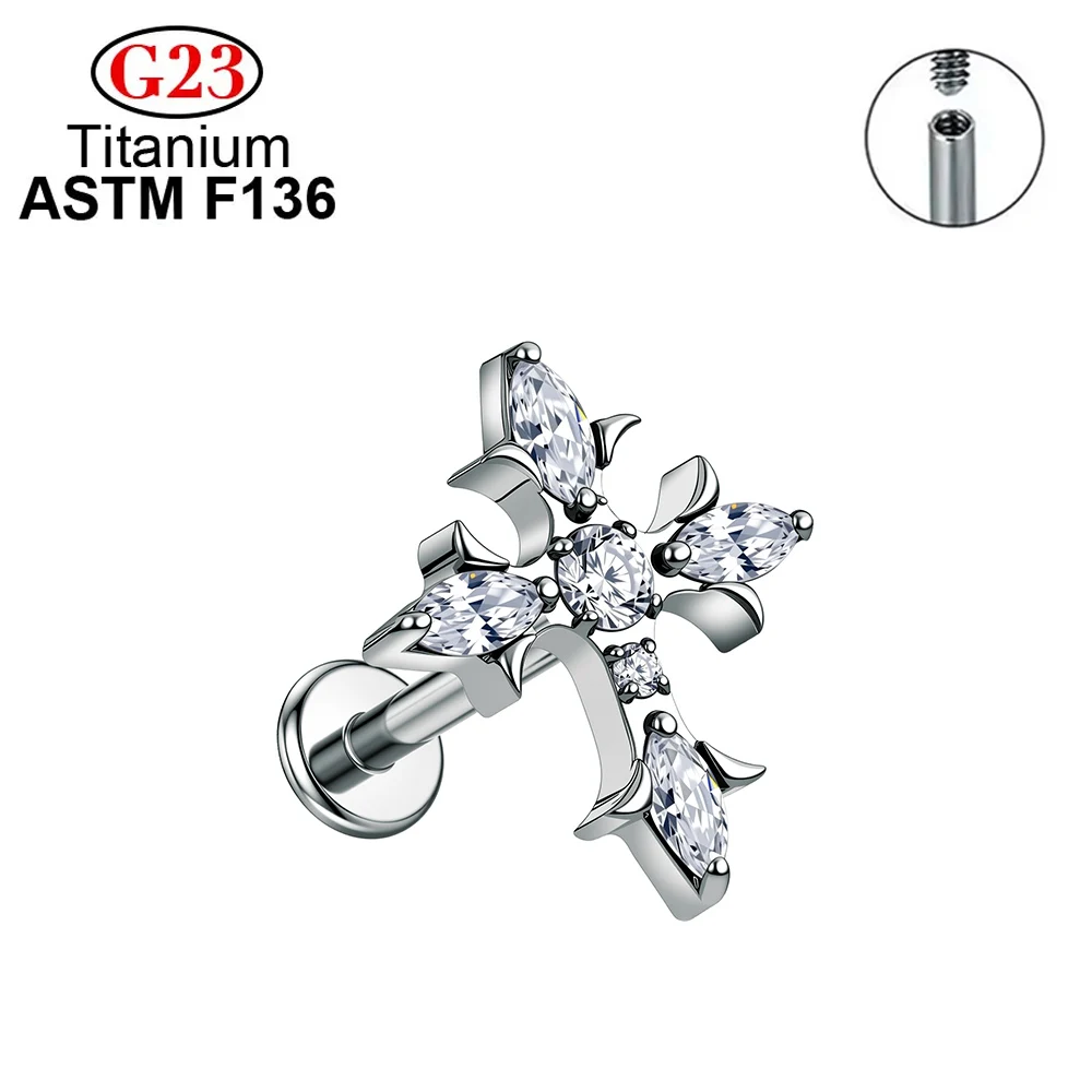 ASTM F136 Titanium CZ Cross Stud Earrings