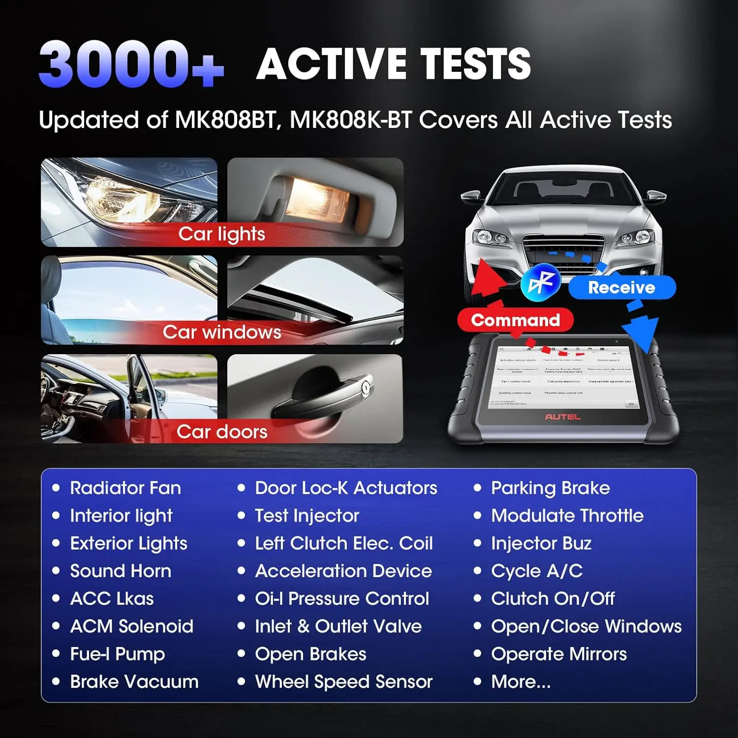 Autel MaxiCOM MK808K-BT أدوات تشخيصية كاملة ثنائية الاتجاه بلوتوث الماسح الضوئي obd2 نفس الماسح الضوئي MK808BT Pro للسيارات