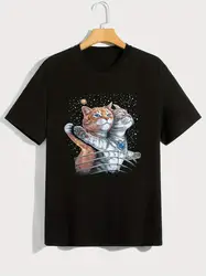 Men's Cat Graphic Crew Neck T-Shirts, Casual Sport Tees For Spring Summer,Stretch Fabric Comfort Fit - Versatile Summer Casual