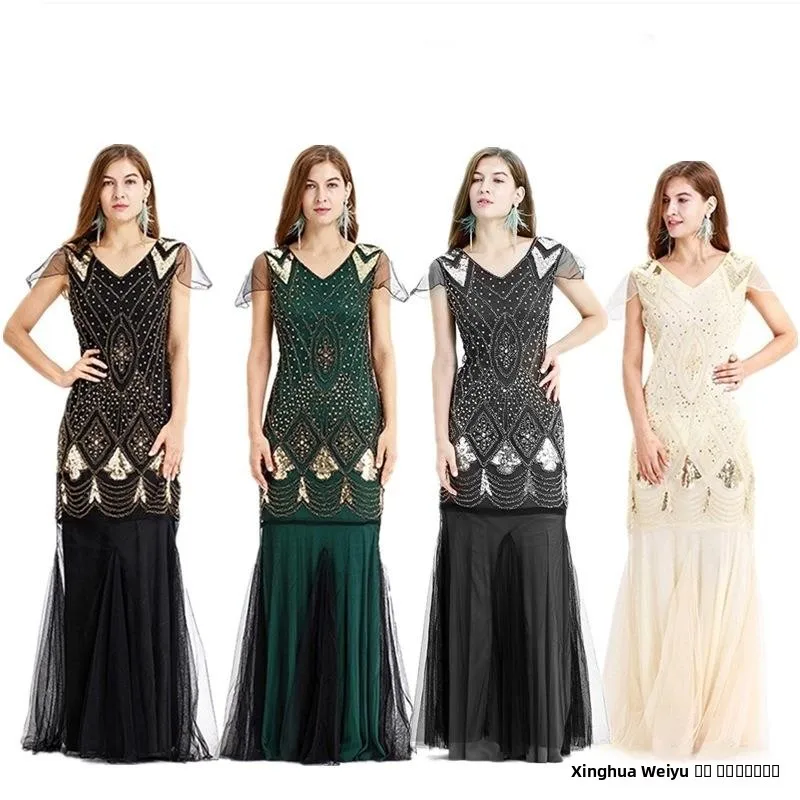 

Hand Embroidered Sequin Dr Women's Stage Performance Costume 920s Sle Glittering Suit by xiao Brand