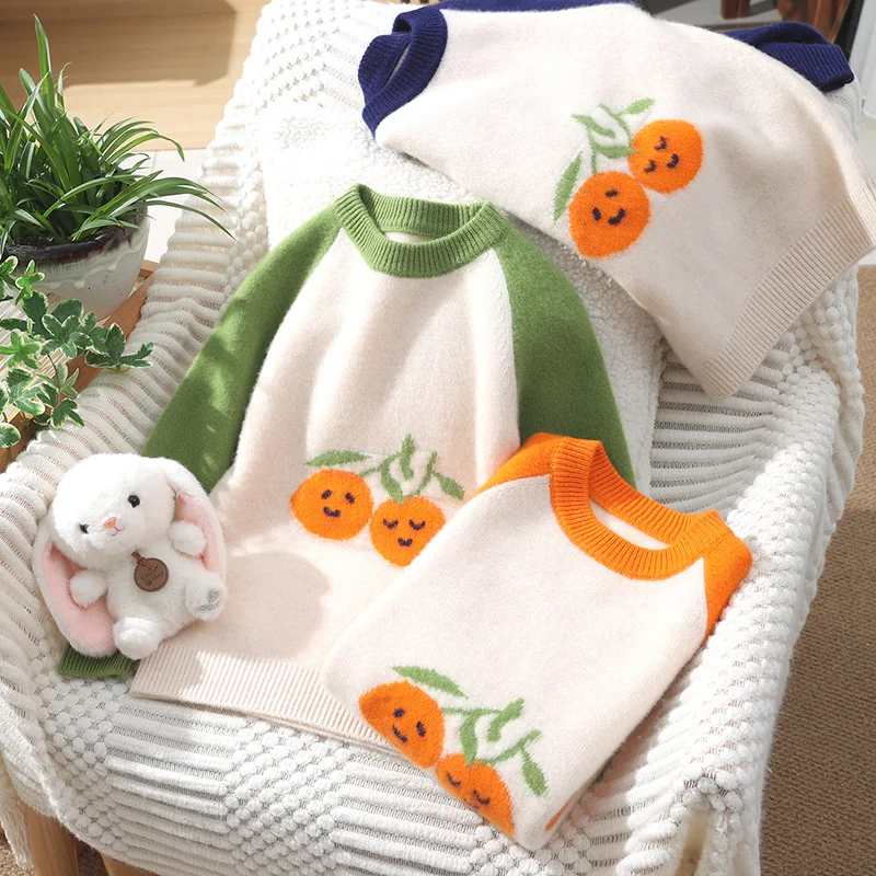 Autumn And Winter Basic O-Neck  Unisex Style 100%  Merino Wool  Sweater  Pullover  Long Sleeve Knitwear Children's Clothing Tops view 6