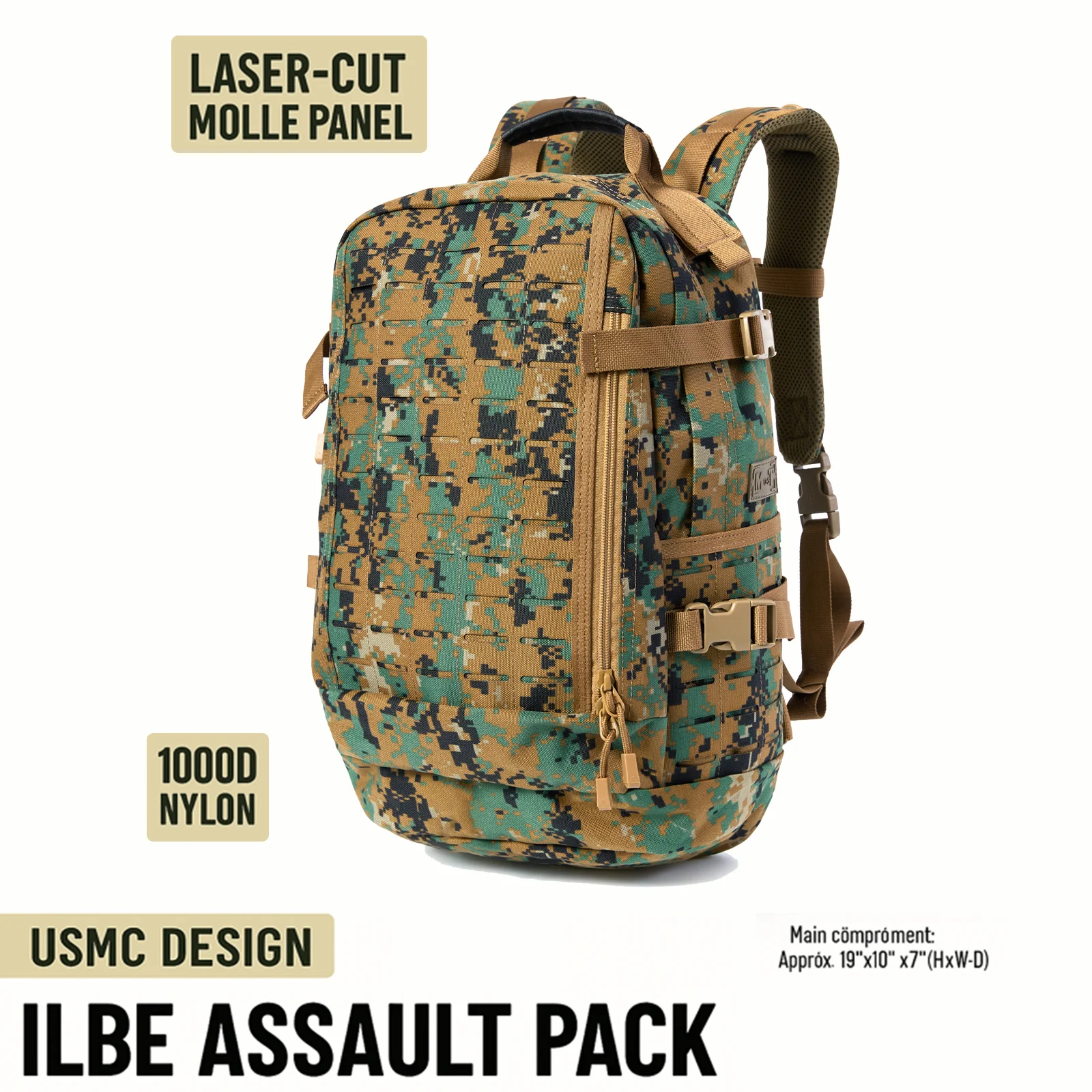 

ILBE Laser-Cut Assault Pack – Marpat Woodland Camo | Military Modular Tactical Backpack