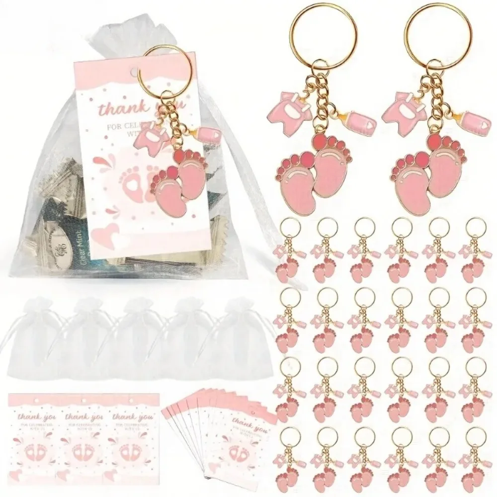 

24 комплекта новых брелоков для ключей в форме сердца с детской бутылочкой, идеально подходят для подарков новорожденным, определения пола ребенка, дня рождения, идеальный подарок для вечеринки