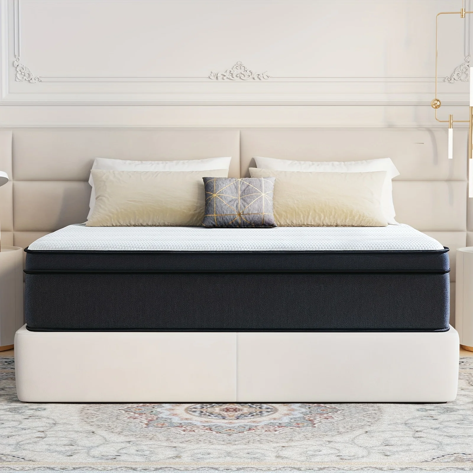 12 Inch Queen Mattress Hybrid Mattress, 7 Zoned Layers, Multi Layer Construction, Deep Black High End Mattress For Rv, Master