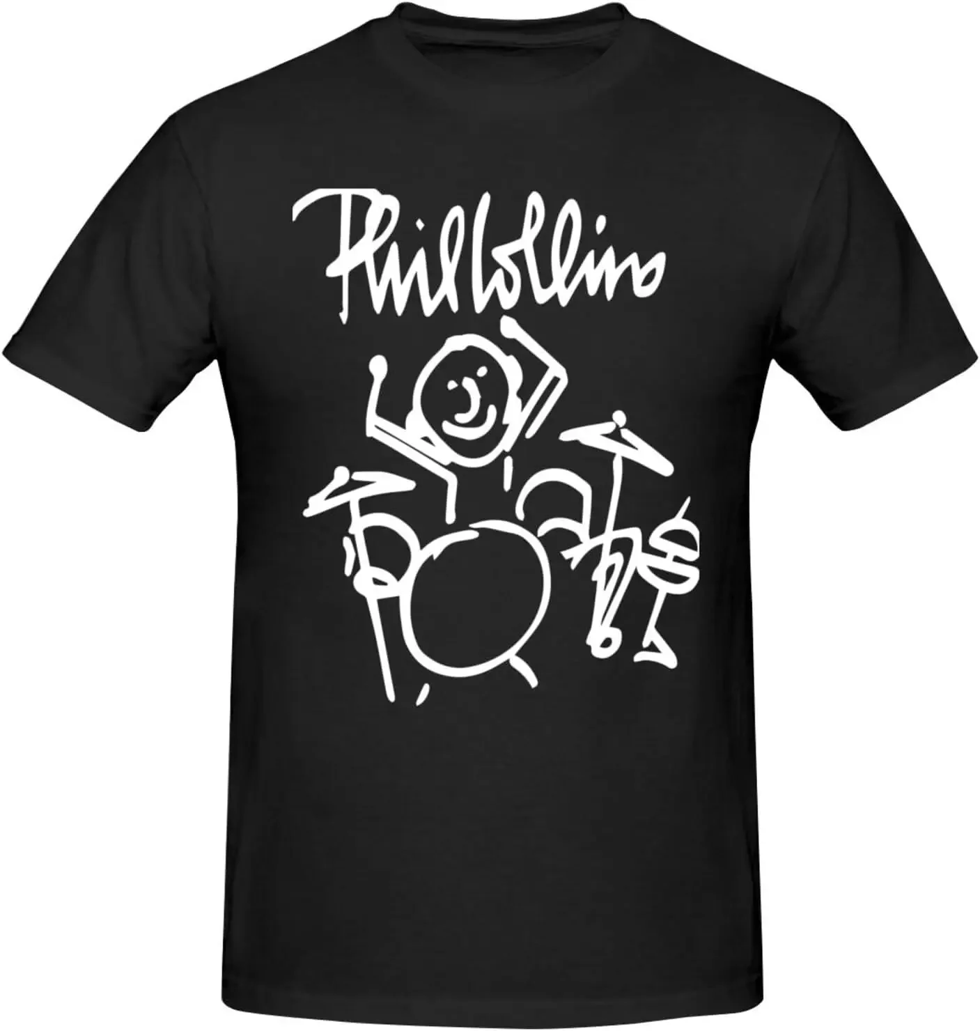 Phil Music and Collins Men's T-Shirt Casual Graphic Crewneck Tee Unisex Short Sleeve Tops Shirt Black