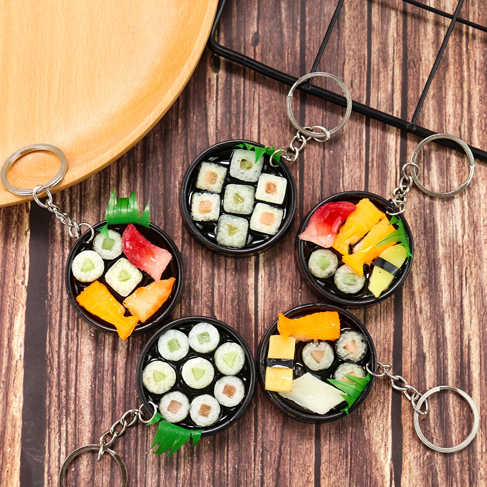 

Simulation Food Keychain Pendant Funny Gift Sushi Seafood Tempura Lunch Box Sashimi Toys Party Couple Car Bag Key Rings