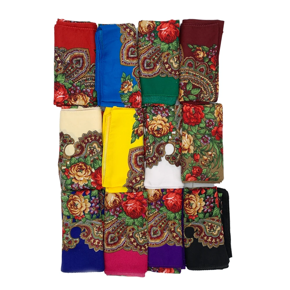 70*70cm Luxury Floral Print Bandana Square Scarf Female Headband Scarves Russian Ukrainian Handkerchief Babushka Head Wraps image 3