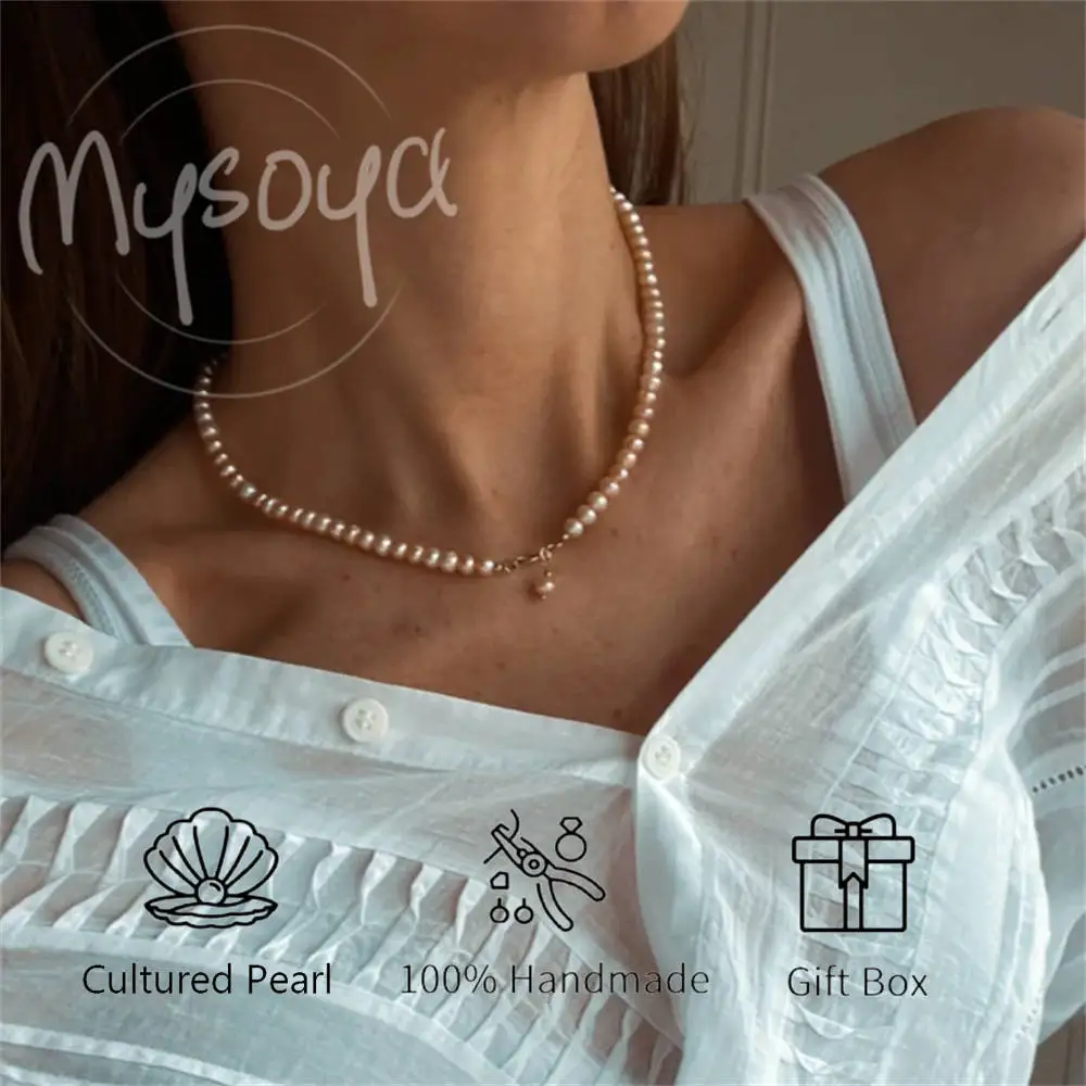 

MYSOYA Pink Freshwater Pearl Necklace 5-6mm Has Gift Box Gift for Her/Him, Gift for Birthday/Wedding/Christmas