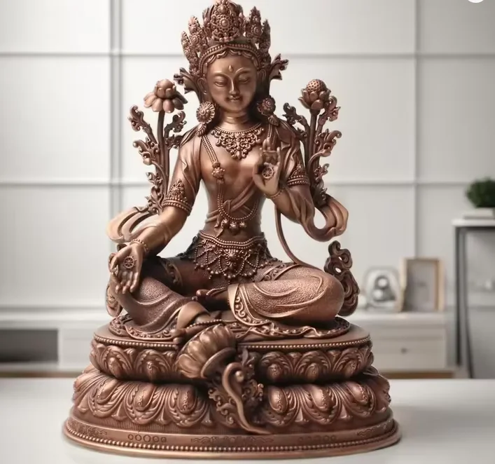 15cm Red Copper Carved Green Tara Statue Tibetan White Tara Goddess Sculpture Home Altar Decor