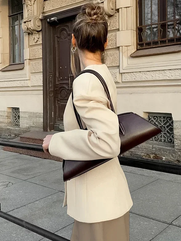 Womens Apricot V Neck Waist Cinched Long Sleeve Structured Blazer Cardigan Spring Fall New Unique Elegant Casual Chic Trendy