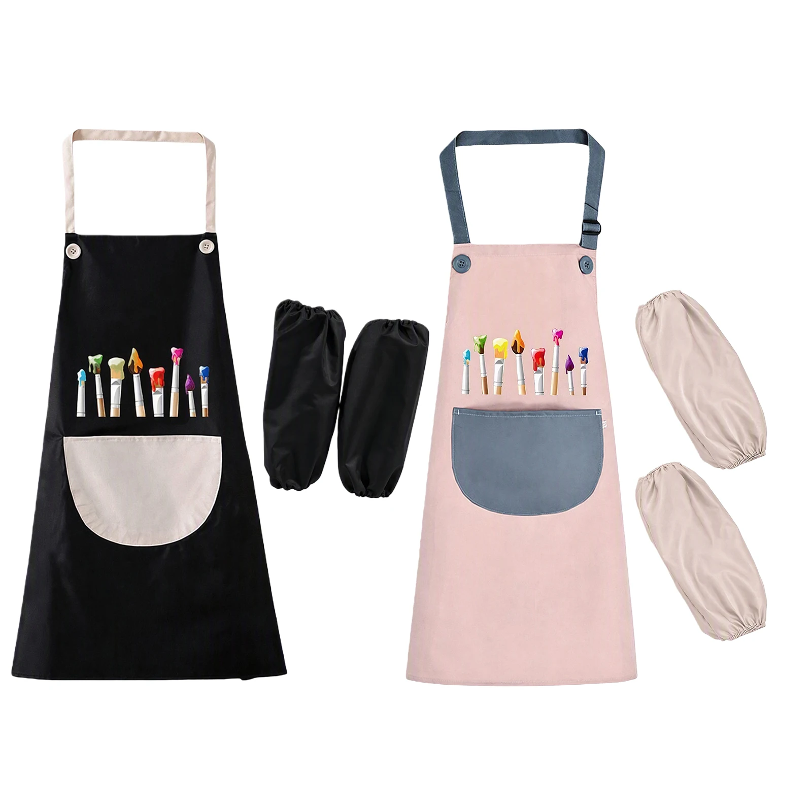 Children Art Smock with Sleeves Waterproof Breathable Stain-Proof Painting Apron Set Adjustable for Youth