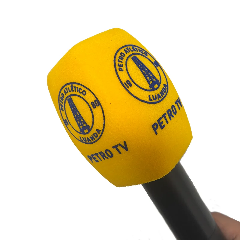 Espuma de microfone quadrada flocada com logotipo personalizado, protetor de vento para microfone de vídeo para entrevistas em estações de TV