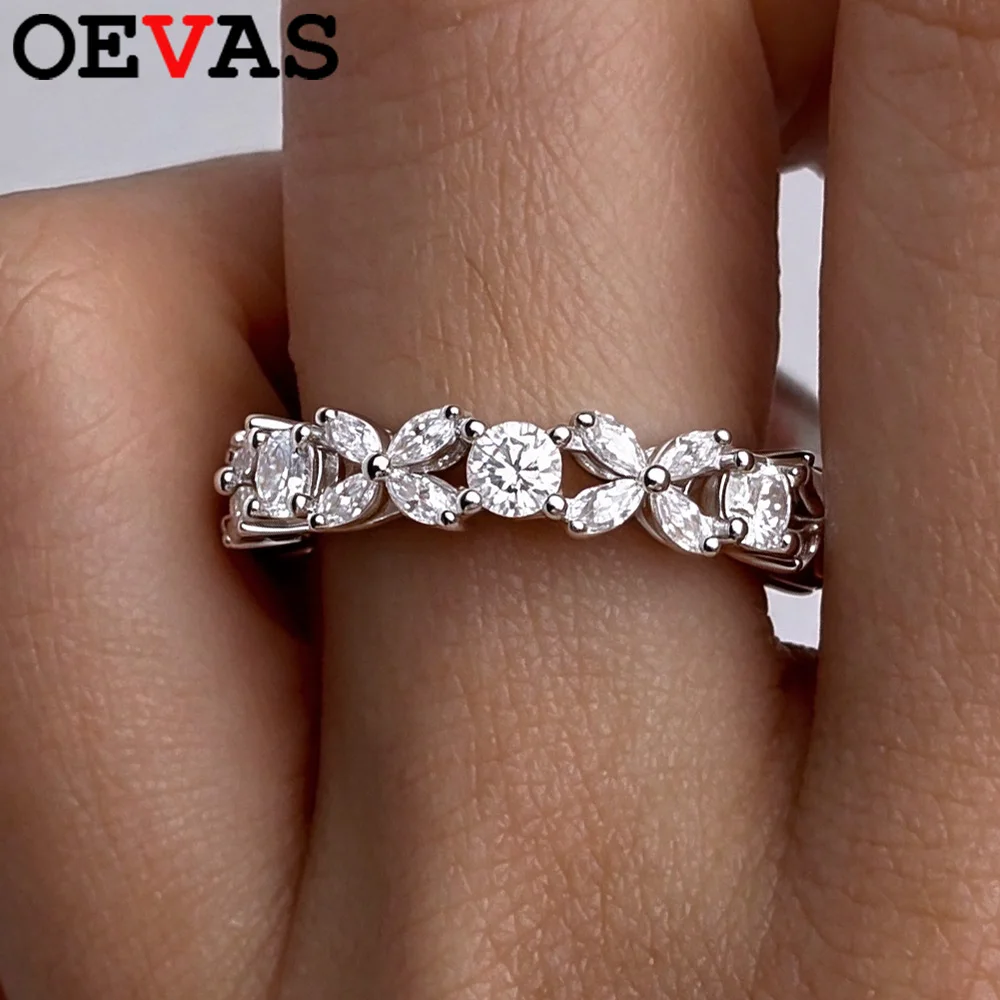 OEVAS Vollständige Echt-Moissanit-Diamantringe, 100 % S925-Sterlingsilber, funkelnder Ehering, Brautband, Party-Schmuck, Geschenk für Frauen