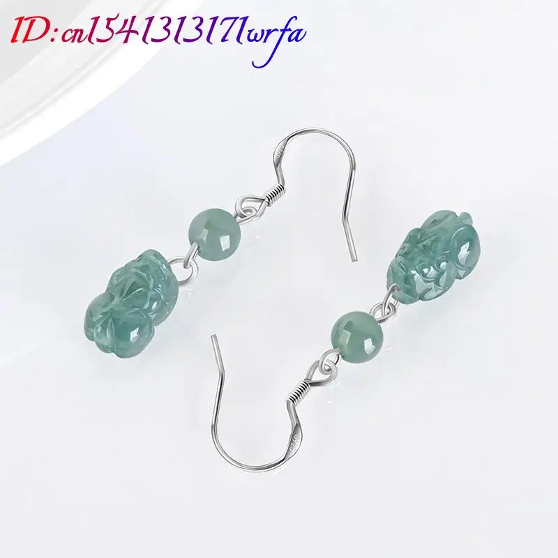 Pendientes Pixiu de Jade azul de Myanmar, regalos Vintage para mujer, piedra de plata 925, accesorios de moda, amuleto de lujo