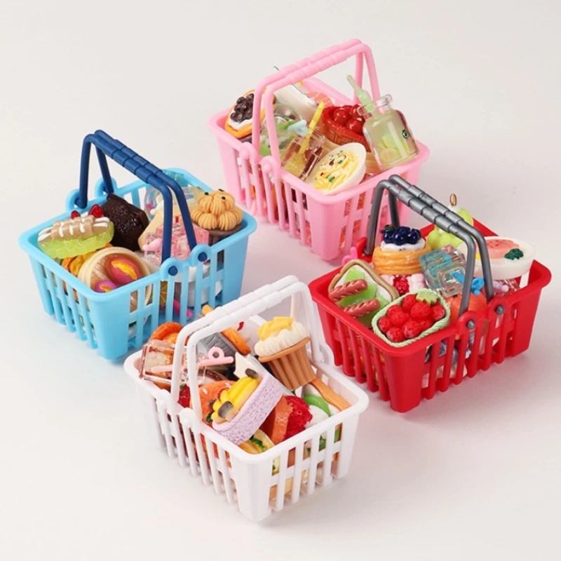 5/10/20pcs Mini Shopping Basket Plastic Miniature Decor Dollhouse Simulation Mini Figures Toys Accessories Storage Baskets Cute