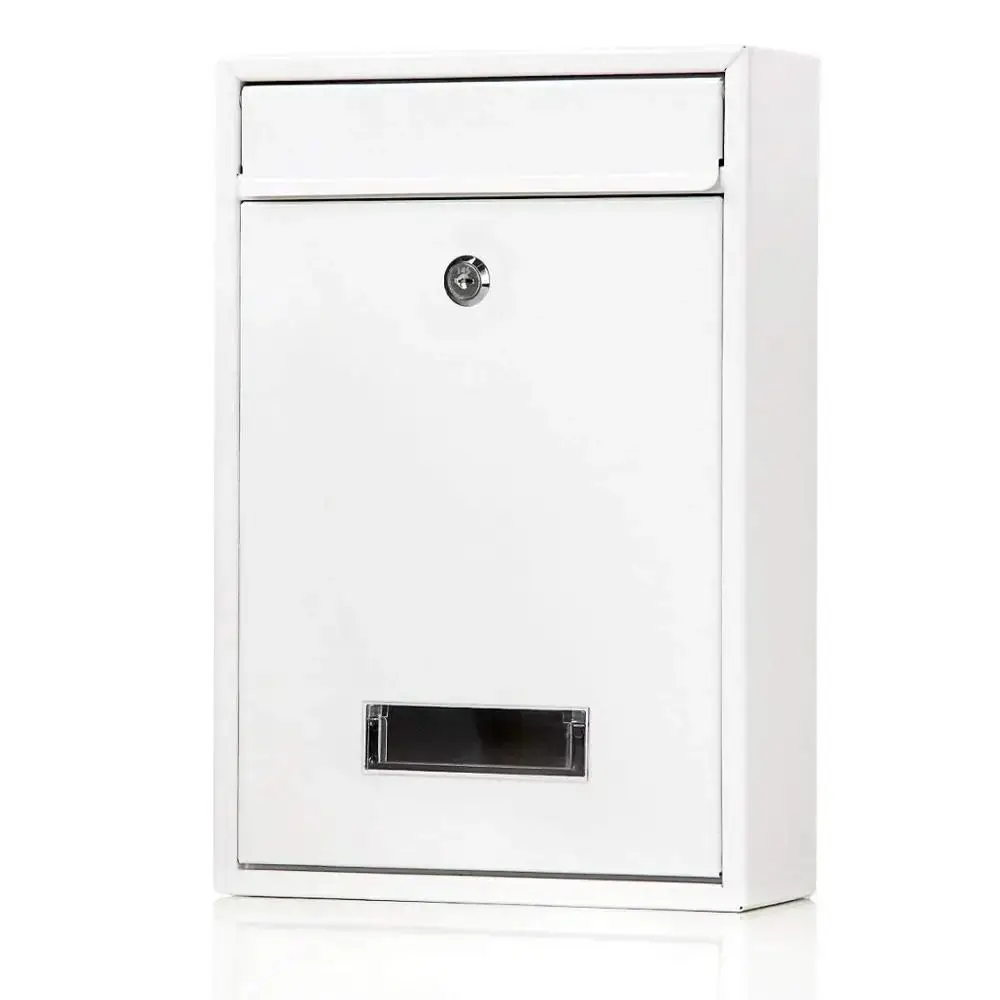 Rainproof Wall Mounted Mailbox Iron Safe Locking Metal Email Suggestion Box Clear Window Rustproof Large Mail Drop Box