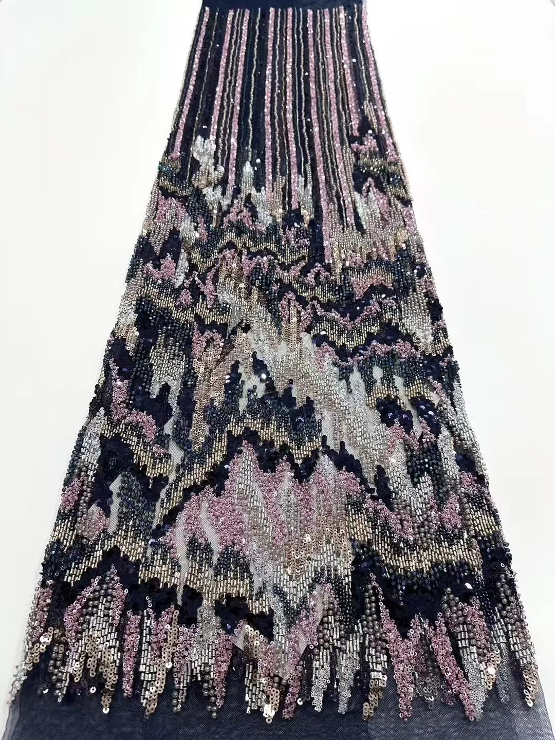 

2025Nigerian African French Guipure Tulle Lace Fabric Sequins Beaded Embroidery for Luxury Wedding Party Evening Dresses 5Yards