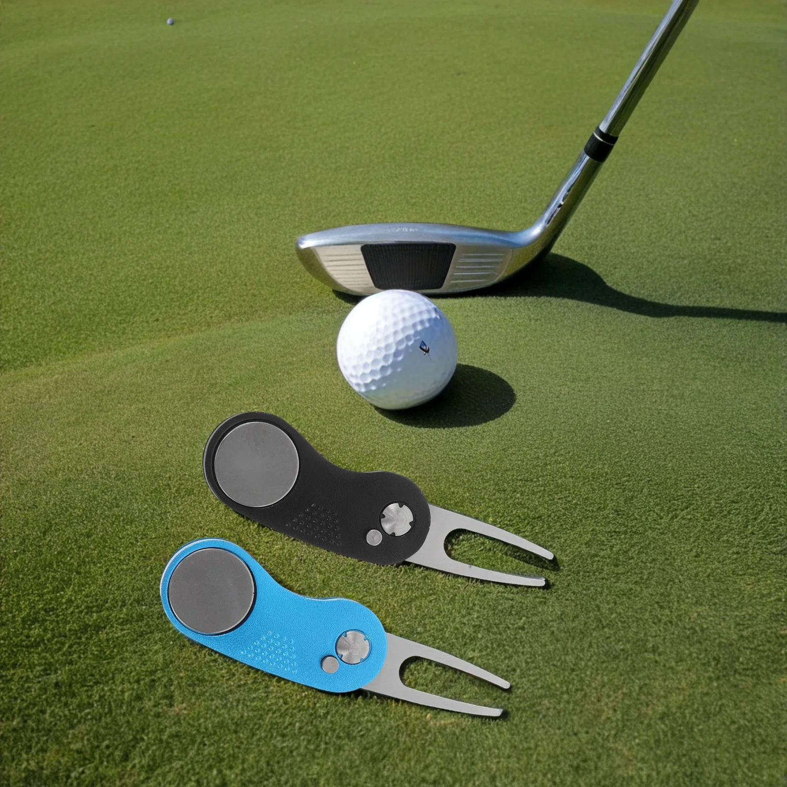 

2pcs Golf Green Fork Lightweight Aluminum Handle Durable Stainless Steel Spring Foldable Design Professional Grade for Green