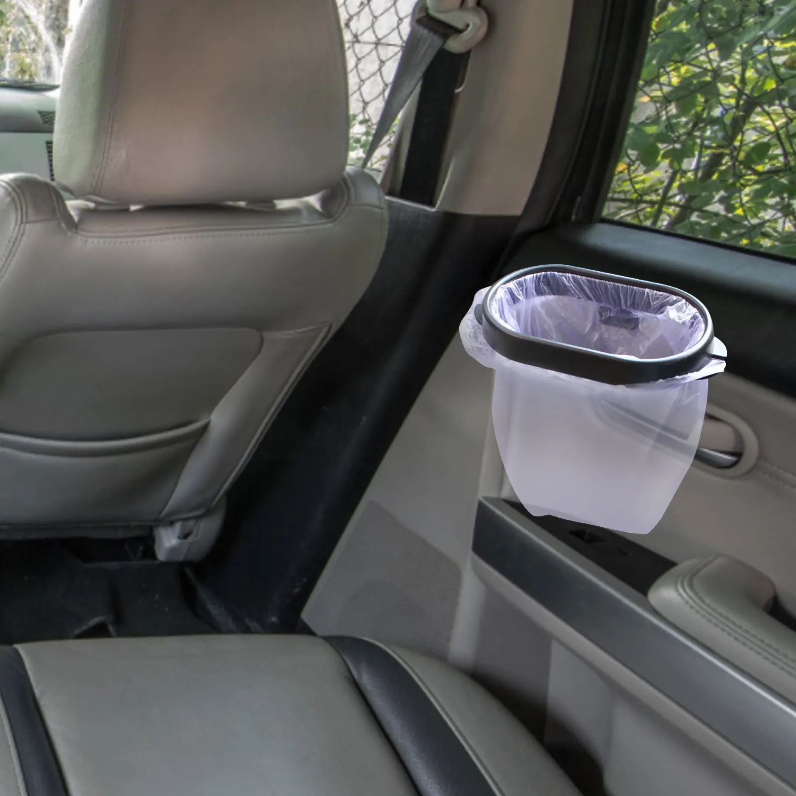 

SOLUSTRE 3Pcs Large Car Trash Bag Utility Spot Mirror Recycle Bin Holder Trunk Organizer Tote Net Lid Black ABS