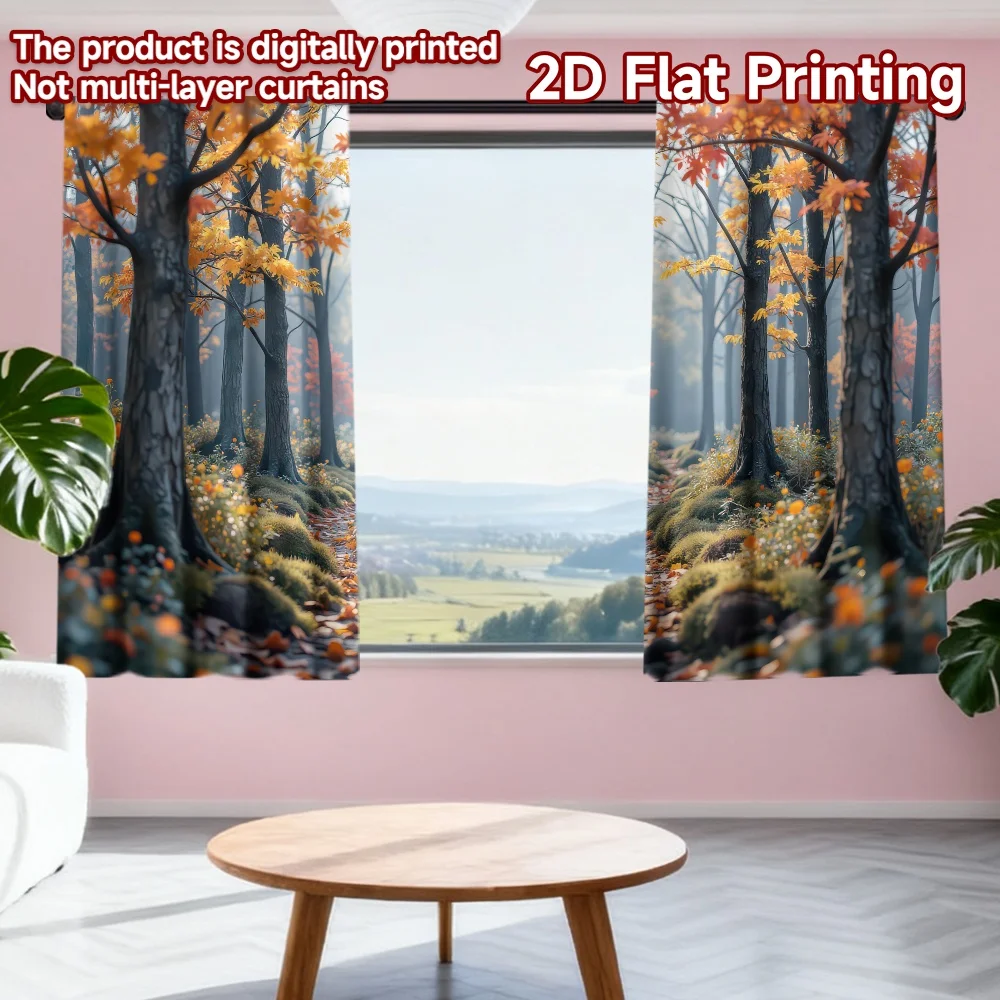 

2D flat printing 2pcs Window Curtains Autumn Forest Pathway(2) Digital Printed Polyester Drapes Festive Wall Decor Perfect for