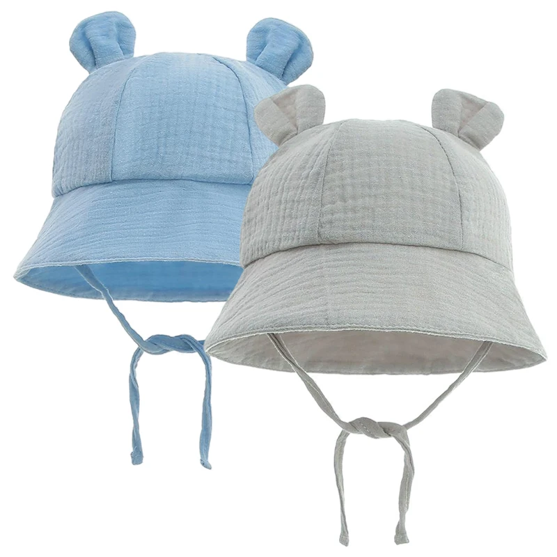 

2pcs Children's Bucket Hat Summer Autumn Muslin Cotton Baby Fishing Hat Panama for Kids Outdoor Beach Infant Cap