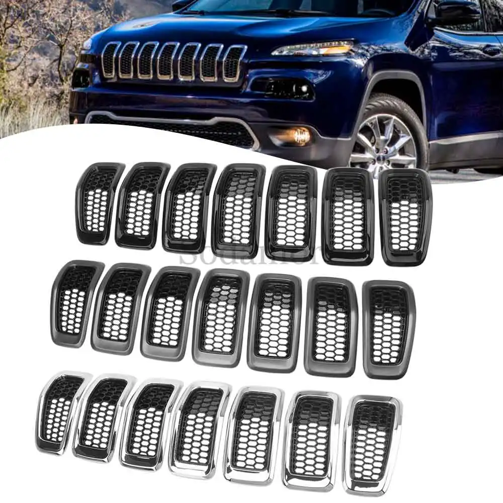 

For Jeep Cherokee 2014 2015 2016 2017 2018 #68303626AA, 68303626AB 68303626AC Front Bumper Upper Grille ABS Plastic Accessory